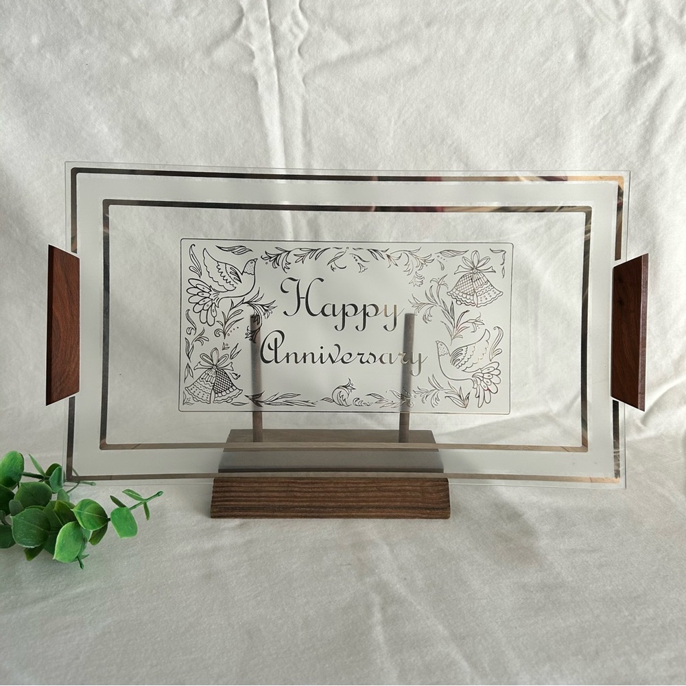 Crystal Glo • “Happy Anniversary” Glass Tray